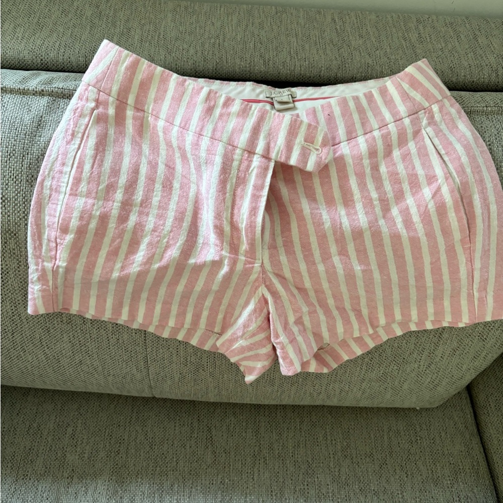 J. Crew Pink and White Striped Linen Blend Shorts